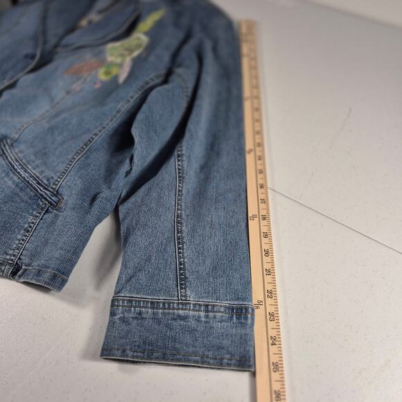 D'Mode Classix Blue Denim Embellished Floral Vintage Jacket Coat Blazer 3 X - Picture 5 of 6